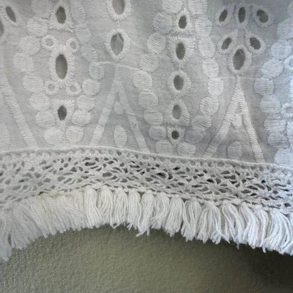 PINK CHICKEN White Eyelet Dress Girls 6 Boho Tiered Lace Summer Fringe Trim - Picture 4 of 6